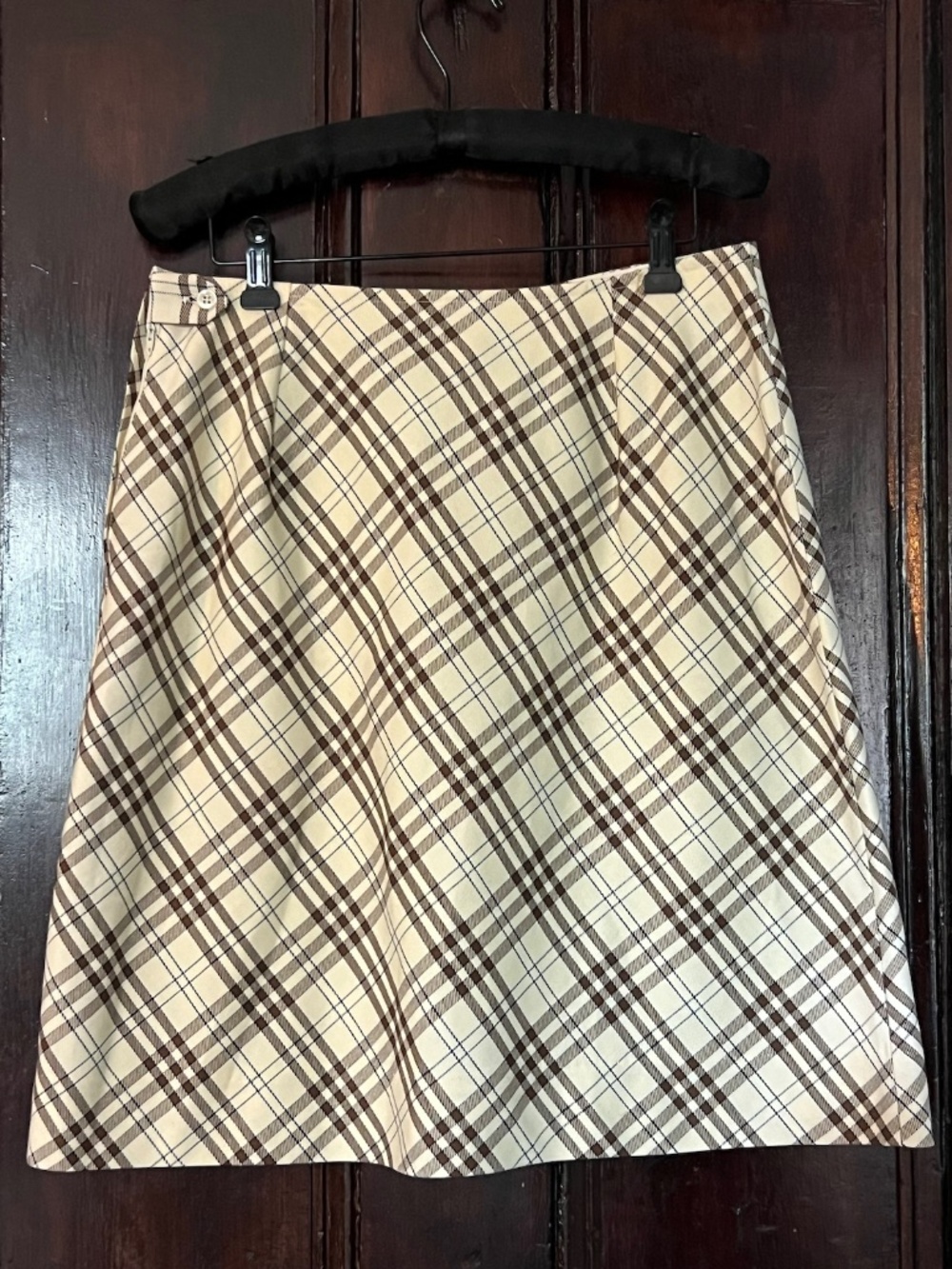 Vintage Glenbrooke Penn-Prest Cream & Brown Plaid A-Line Skirt
